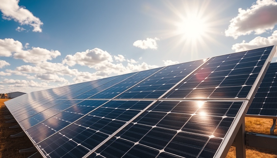 Solar panels capturing sunlight in open landscape.