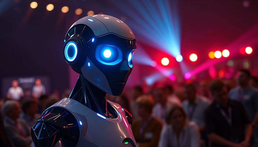 Futuristic robot Grok 4 AI Release at high-tech event presentation.