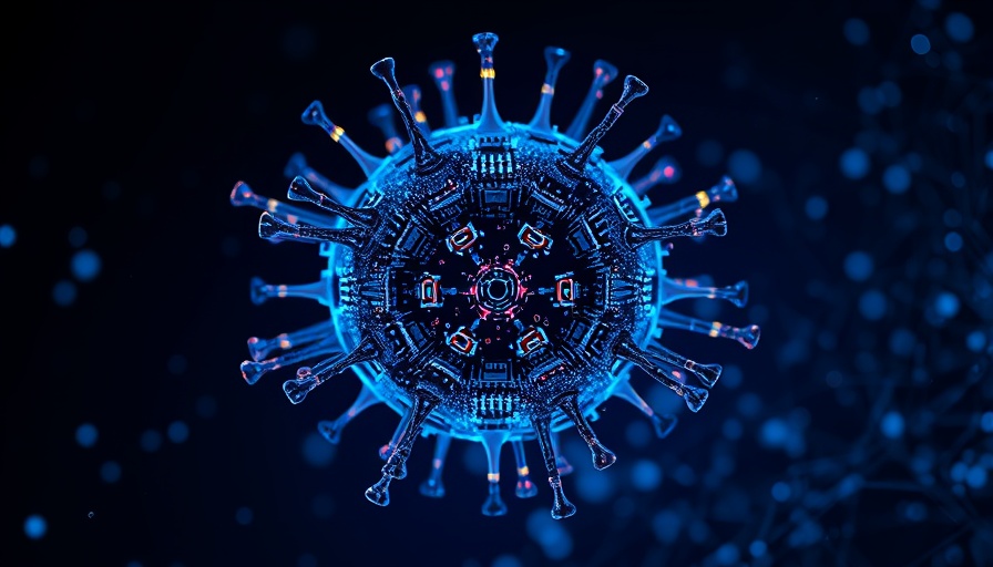 Futuristic AI circuitry virus battling cancer and antibiotic resistance.