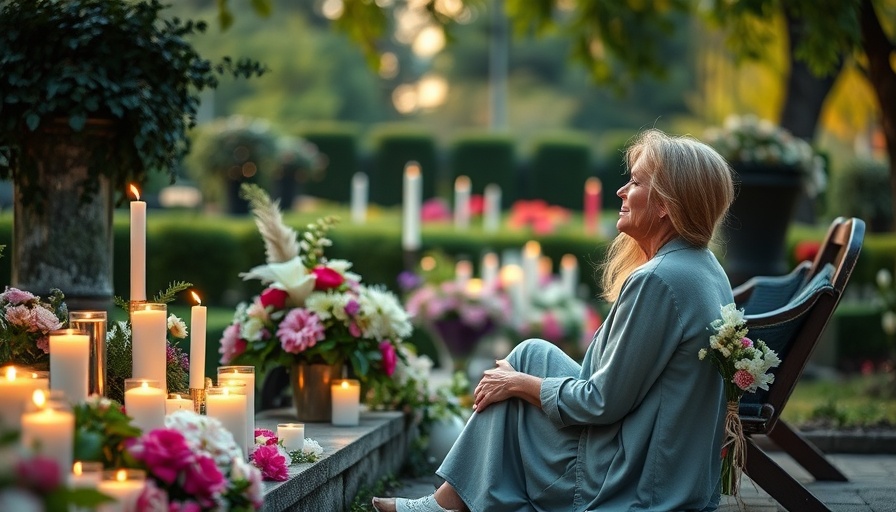 Serene woman reflecting by a memorial garden, how to stay close to a late loved one.