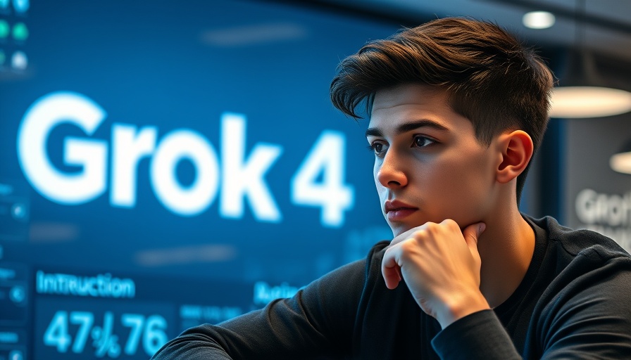 Grok 4 AI Performance: Thoughtful young man in a modern setting.