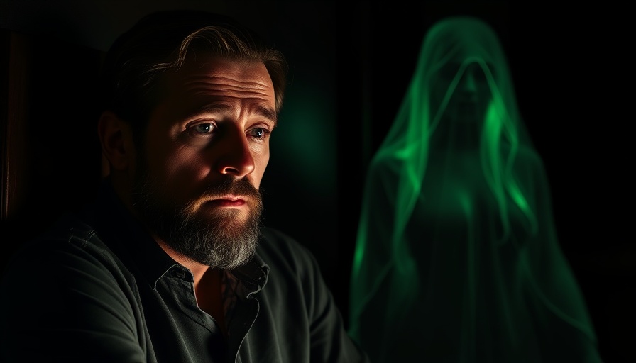 Man pondering beside eerie green-lit figure, concept of open-source AI model Kimmy K2.