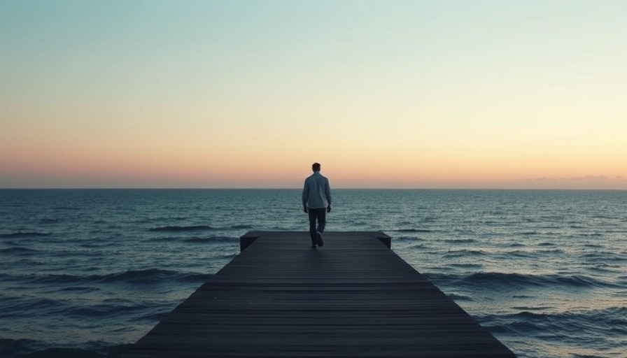 Solitary figure on pier contemplating life's truths at dusk.