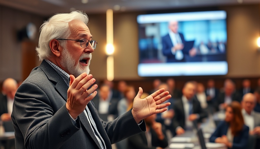 Elderly man speaking at a conference, representing wellness industry political influence.