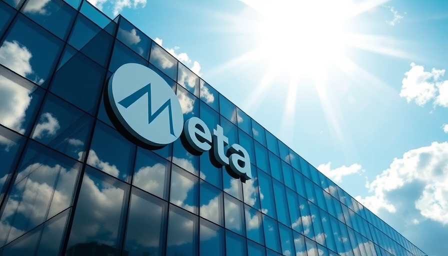Reflective Meta building with sky reflection and sun flare.