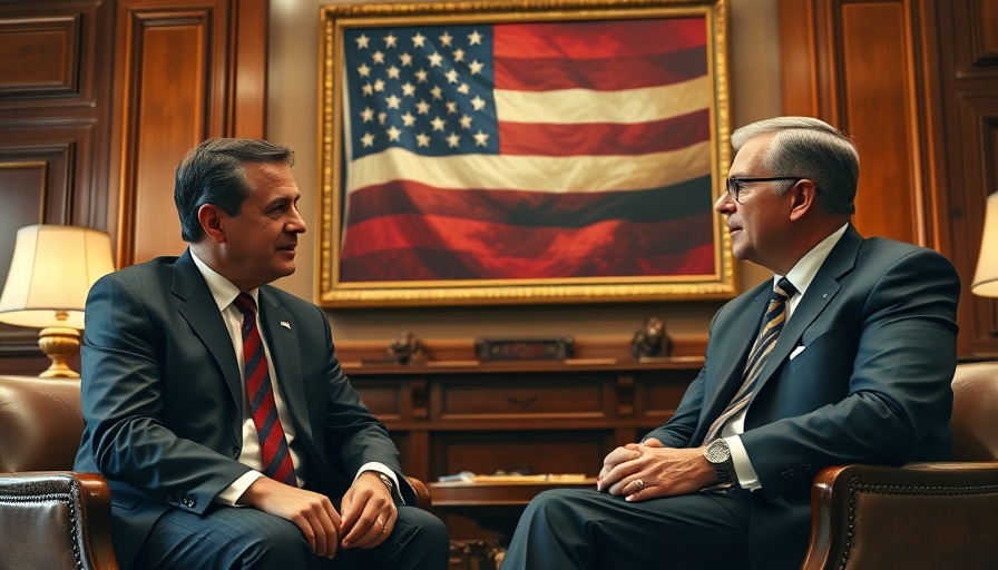 Two men in formal discussion in an office setting.