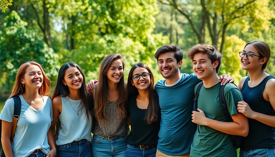 Millennials healing trauma, group hugging outdoors.