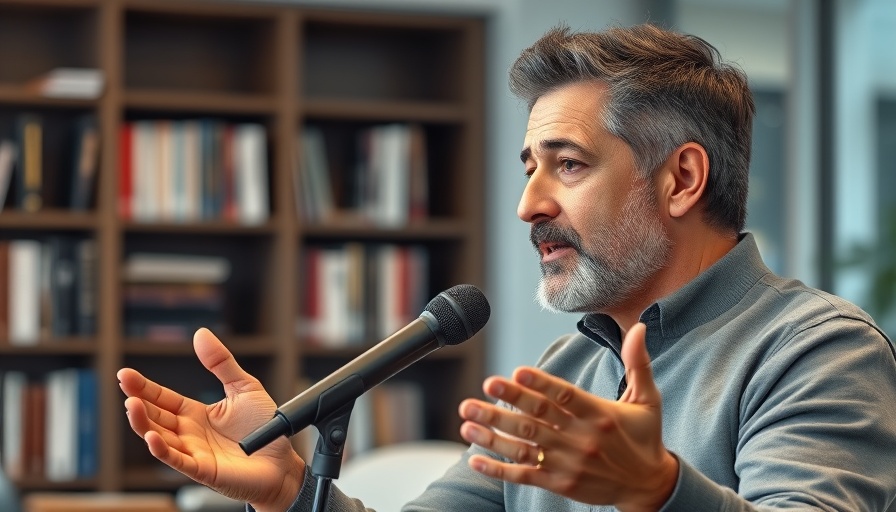 Casual man discusses financial impacts in a podcast setting.