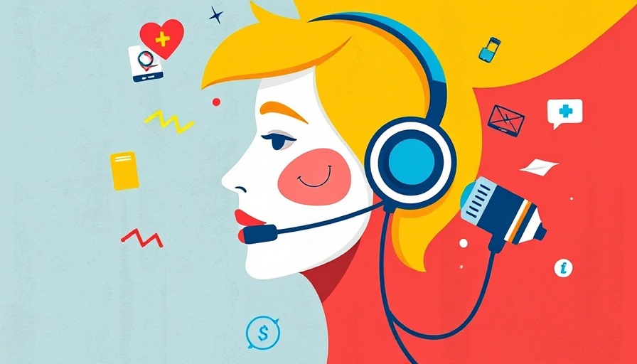 Illustration of healthcare news media with microphones and digital icons, impactful look.