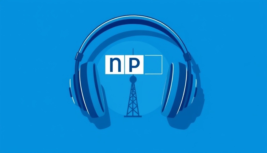 NPR logo illustration with headphones and tower.