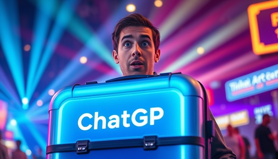 ChatGPT prompting strategies visualized with amazed man and glowing suitcase.