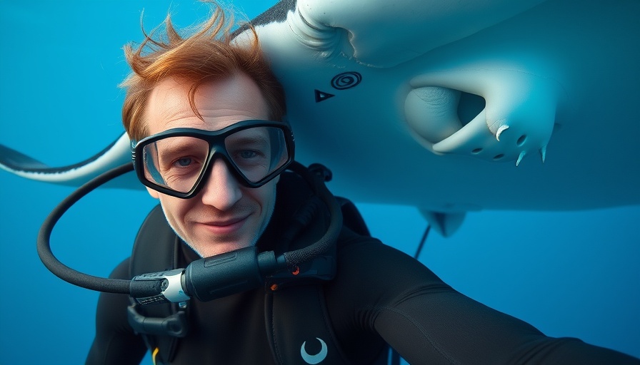Diver with manta ray in calm underwater scene, Terry Kennedy Last Dive