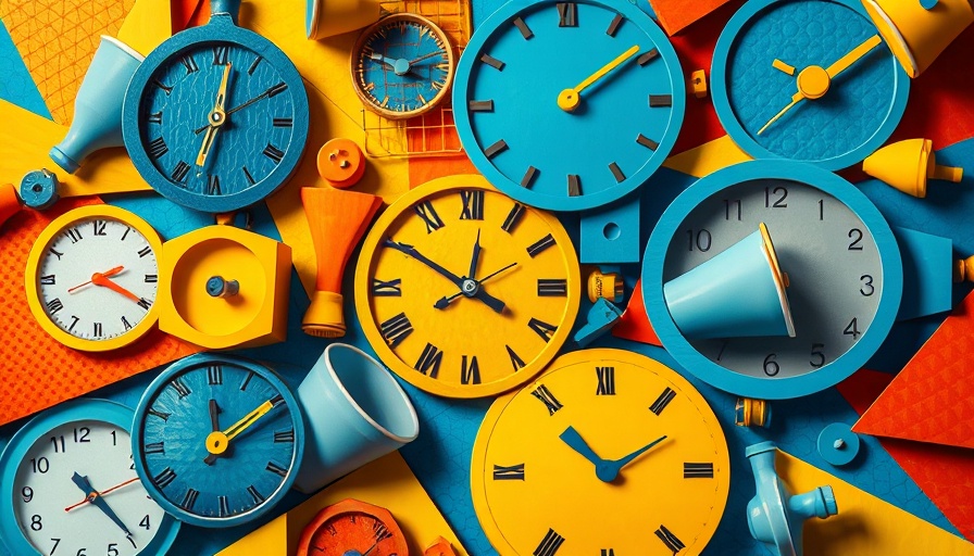 Abstract geometric design with clock and shapes, time personality concepts.