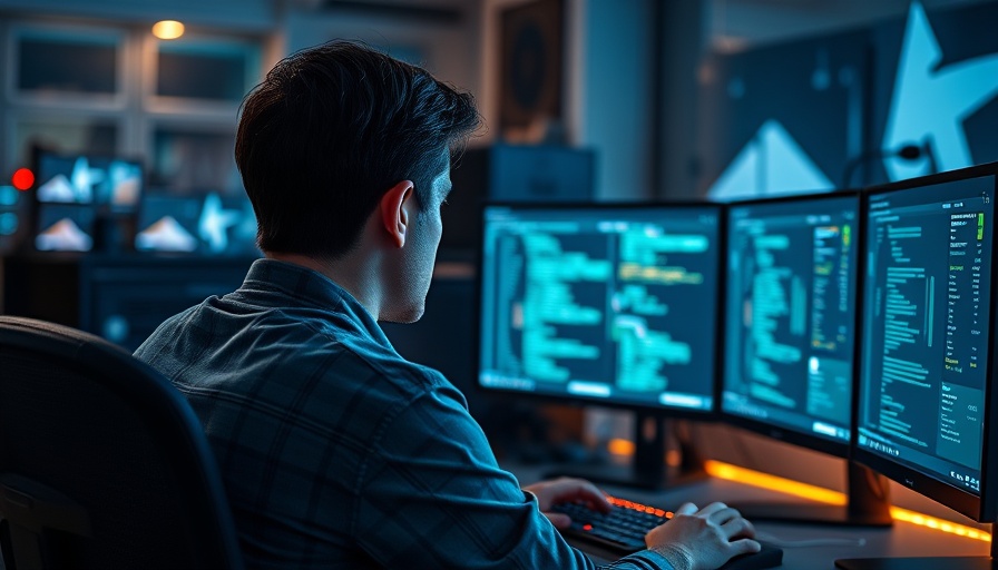 Programmer working on code on dual monitors, focused on CSS Class Names SEO Influence.