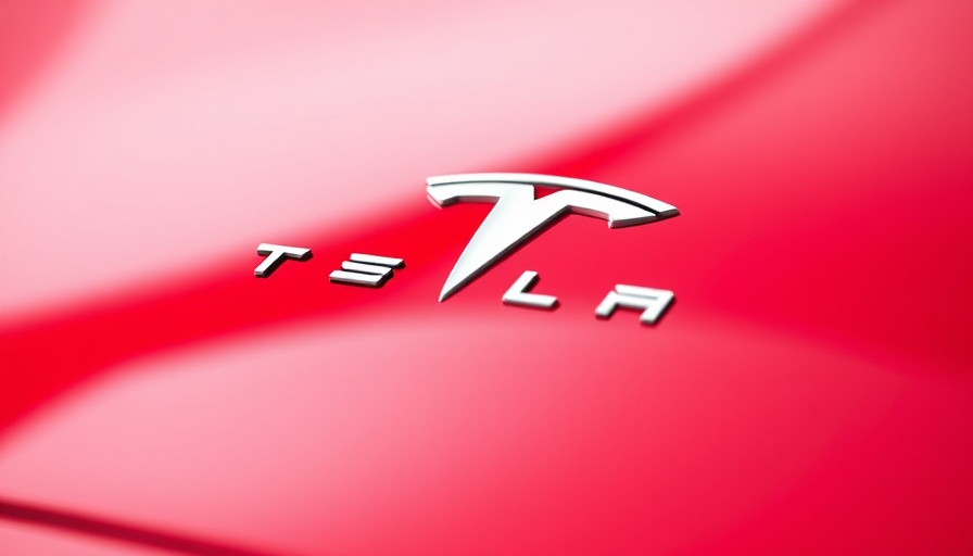 Tesla logo on red hood, highlighting branding challenges in San Francisco.