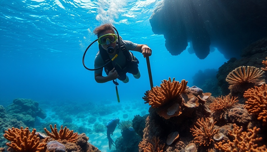 Probiotic Slows Coral Disease Spread - Diver treating coral reef underwater.