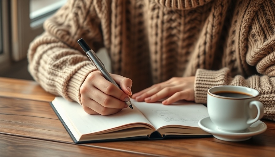 Cozy journaling scene with coffee and notebook for daily journaling prompts.