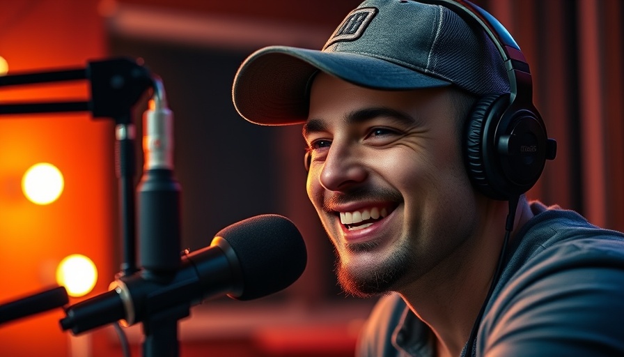 Man in podcast studio discussing 'Are Flying Cars Finally Here?'