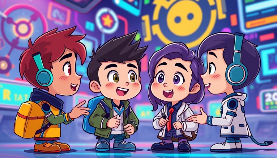 Cartoon characters discussing AI-themed content creation.