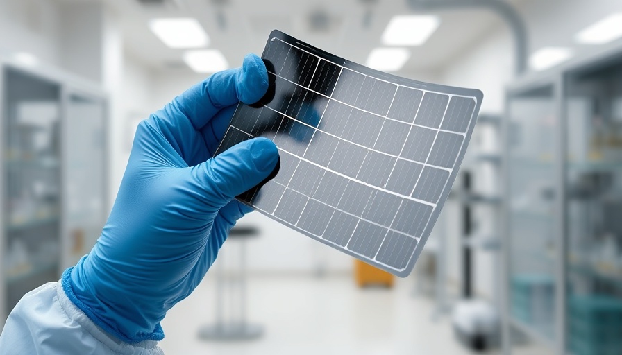 Flexible durable solar cell held by gloved hand.