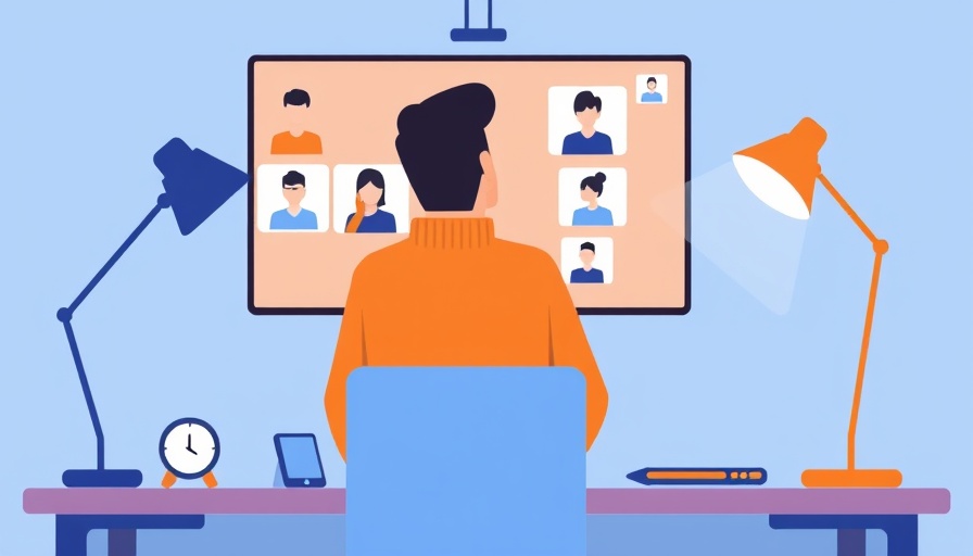 Illustration of virtual webinar attendance with digital symbols.