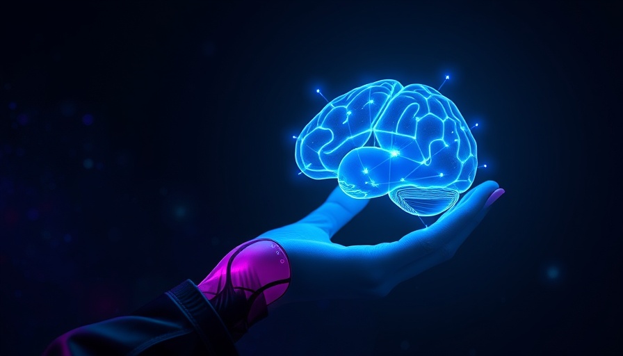 Futuristic hand holding a glowing brain hologram, digital expertise concept.