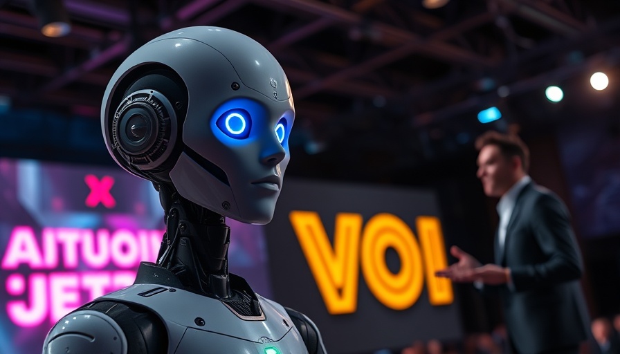 Google's New AI Innovations showcased with futuristic robot and speaker.
