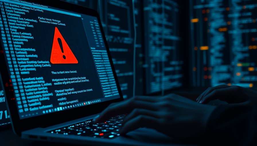 Illustration of weaponized AI concept with code and warning.