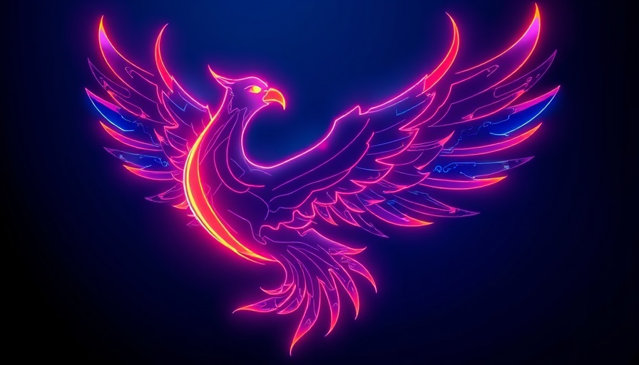 AI agent for fusion target design with neon phoenix and text.