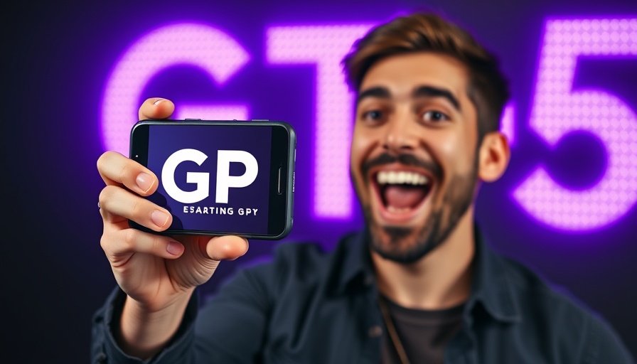 Man excitedly unveiling GPT-5 advancements on smartphone, 2025 tech.