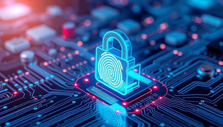 Digital security concept with fingerprint scanner and circuit board.