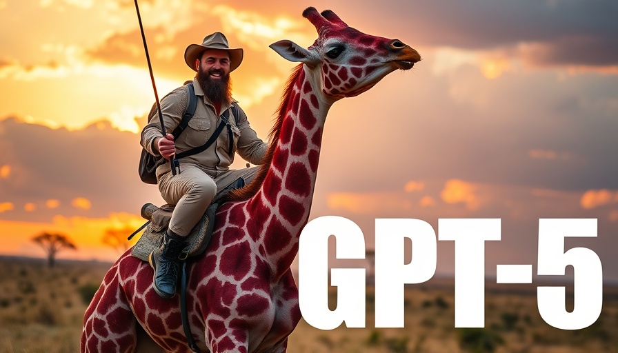 GPT-5 impact on users: Man riding a pink giraffe against sunset.