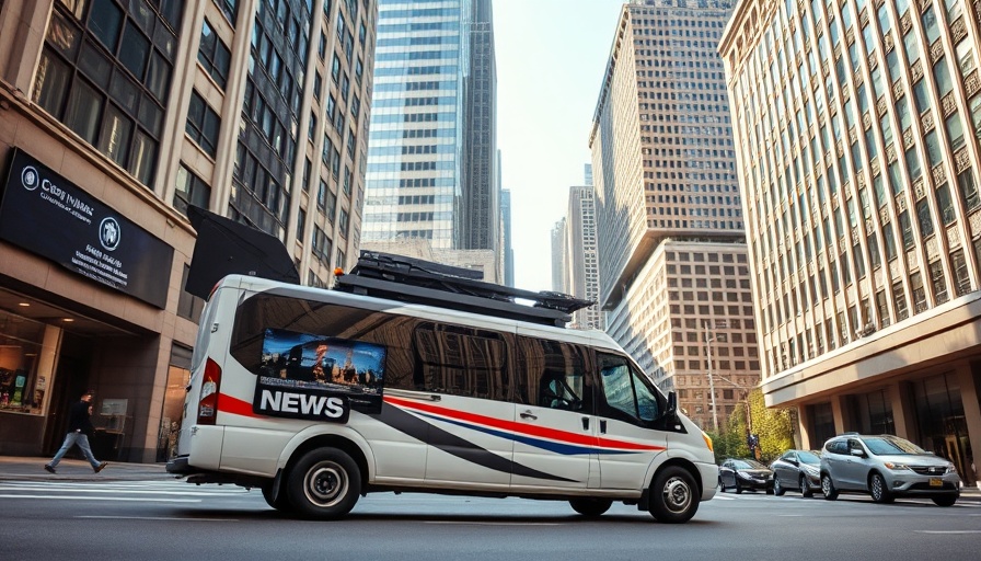 News vehicle on city street; Truth Search AI Bias.