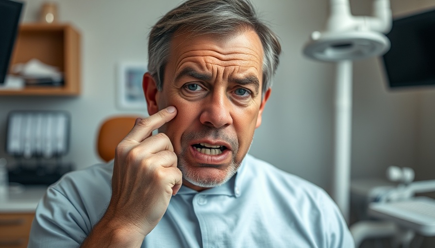 Man experiencing dental emergency in a dentist office.