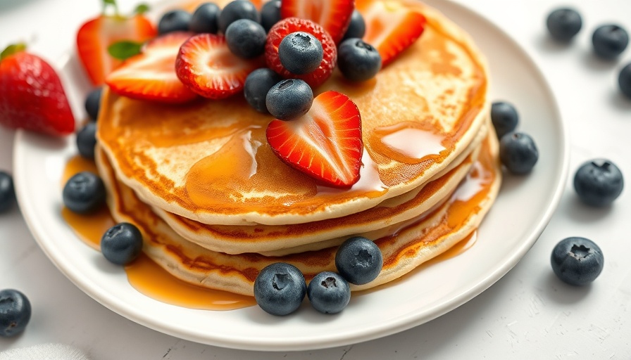Kid-friendly breakfast pancakes with berries and almond butter.