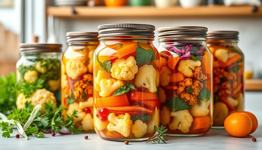 Vibrant pickled cauliflower jars showcasing health benefits.
