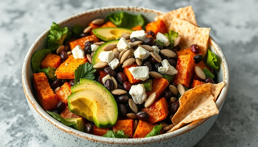 Vibrant Mexican salad with roasted sweet potatoes and black beans.