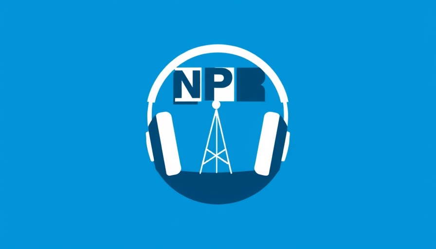 Minimalist NPR logo with headphones and radio tower, blue design