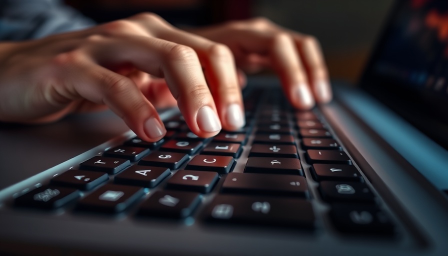 Dynamic hands typing on keyboard, highlighting technology benefits.