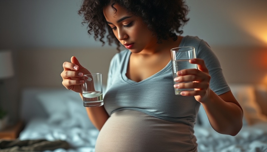 Pregnant woman considering Tylenol safety while holding pills.