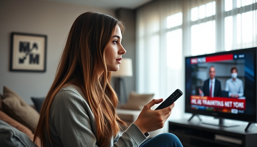 Woman watching TV news with remote, Stoicism and the 24-hour news cycle.