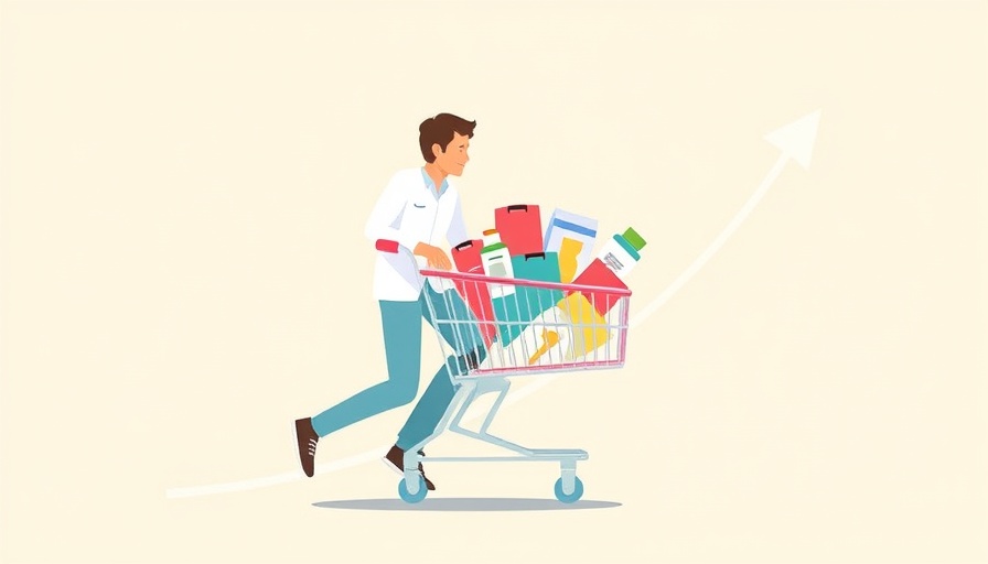 Conceptual illustration of rising health insurance premiums depicted by a person pushing a cart up a graph line.