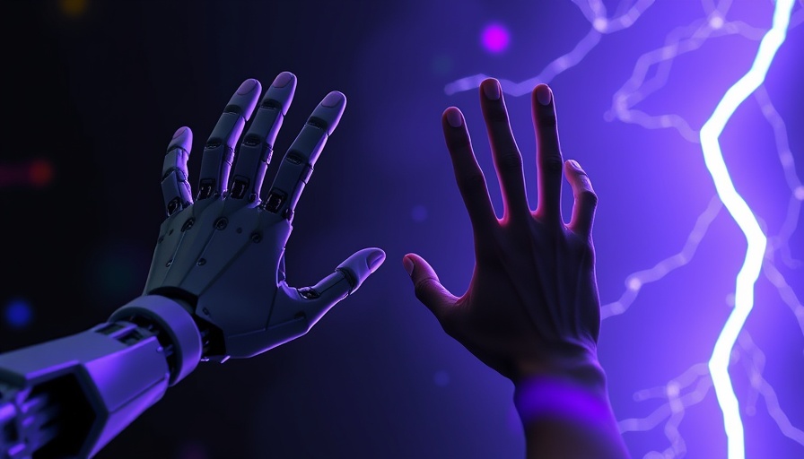 AI Text Humanizers for Content Authenticity: Robotic and human hands reaching with digital lightning bolt.