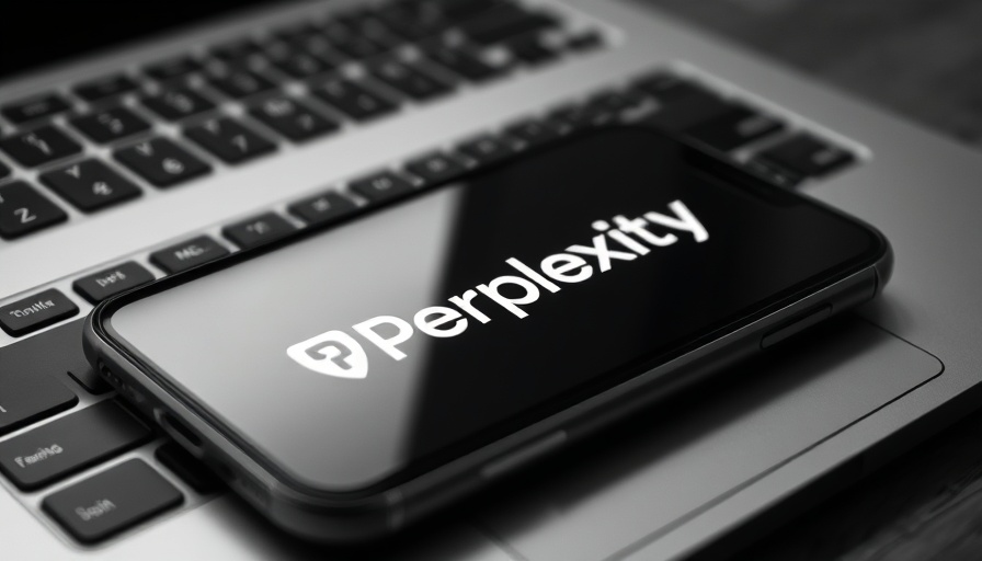 Perplexity AI logo on smartphone over keyboard, highlighting AI search engine competition.