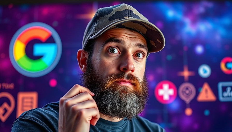 AI Image Editing Tools: Man pondering over digital AI news with symbols.