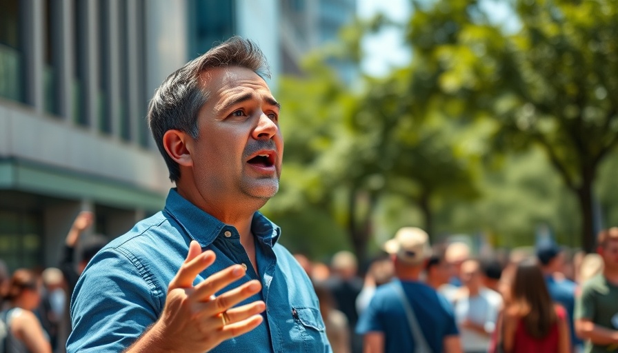 Man giving a speech in city setting, inspiring others. Keyword: how to be more valuable.