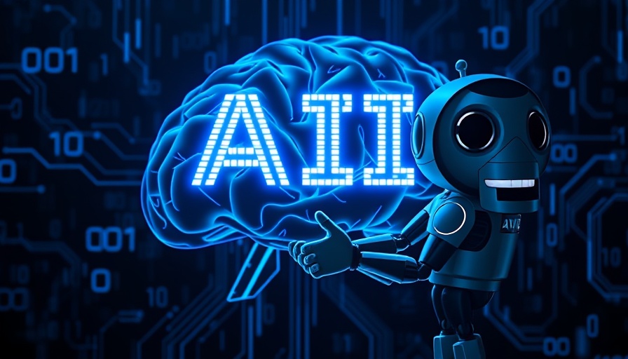 AI Technology in Accounting with digital brain and cartoon robot.