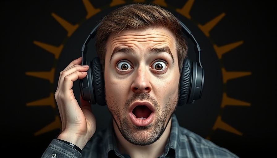 Shocked man with headphones in a bold frame, Gemini 2.5 Flash Image Model.