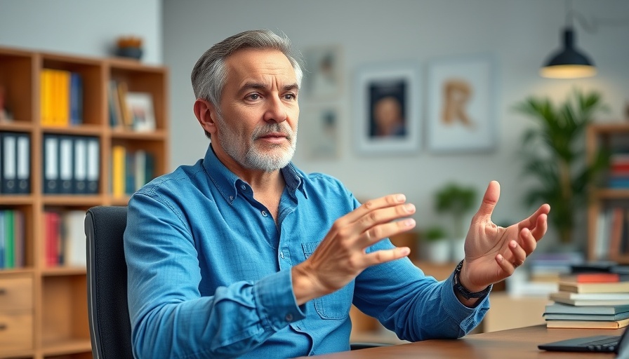 Man explaining a point in an office, Can you be dumb and rich discussion.