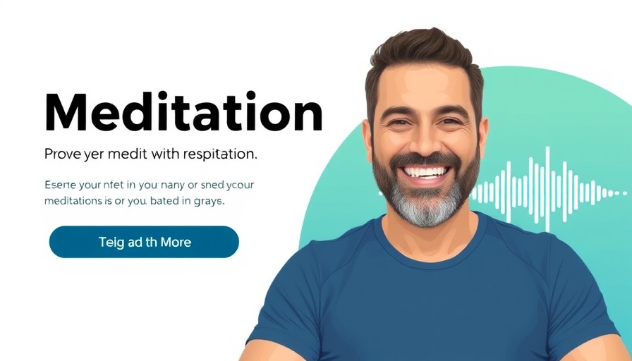 Meditation for flow of sensations poster with smiling male and audio waveform.
